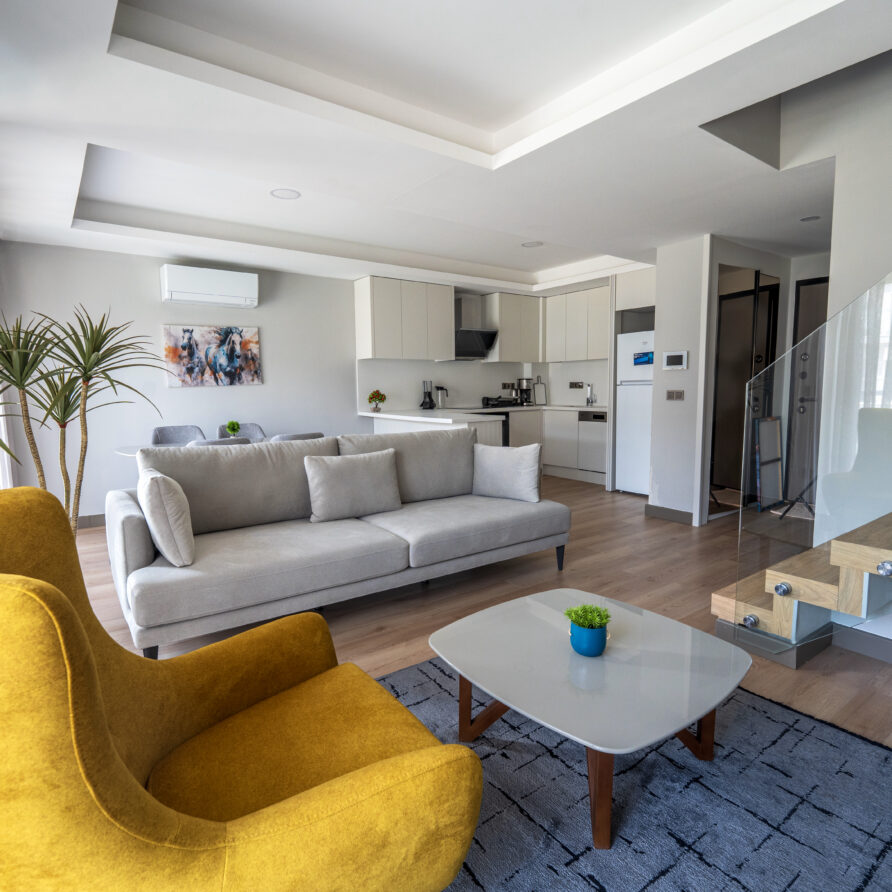 Modern living area in Holicas Pool View Suite