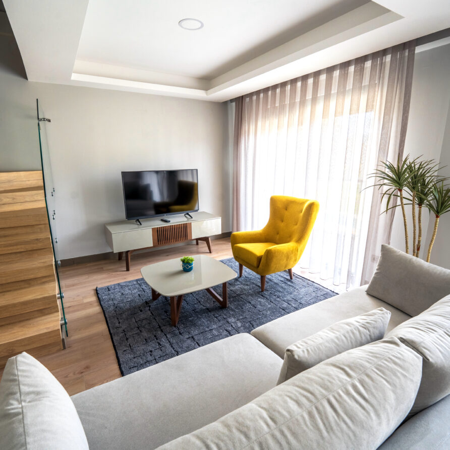 Modern living area in Holicas Pool View Suite