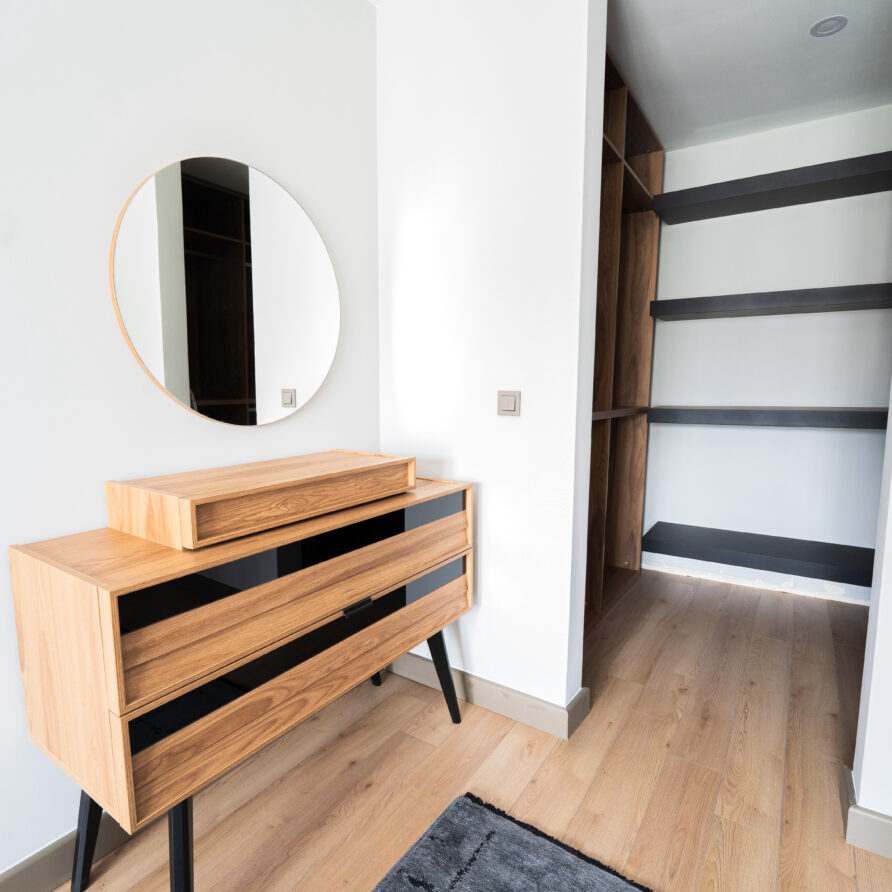 Spacious bedroom in Antalya luxury suite with pool view